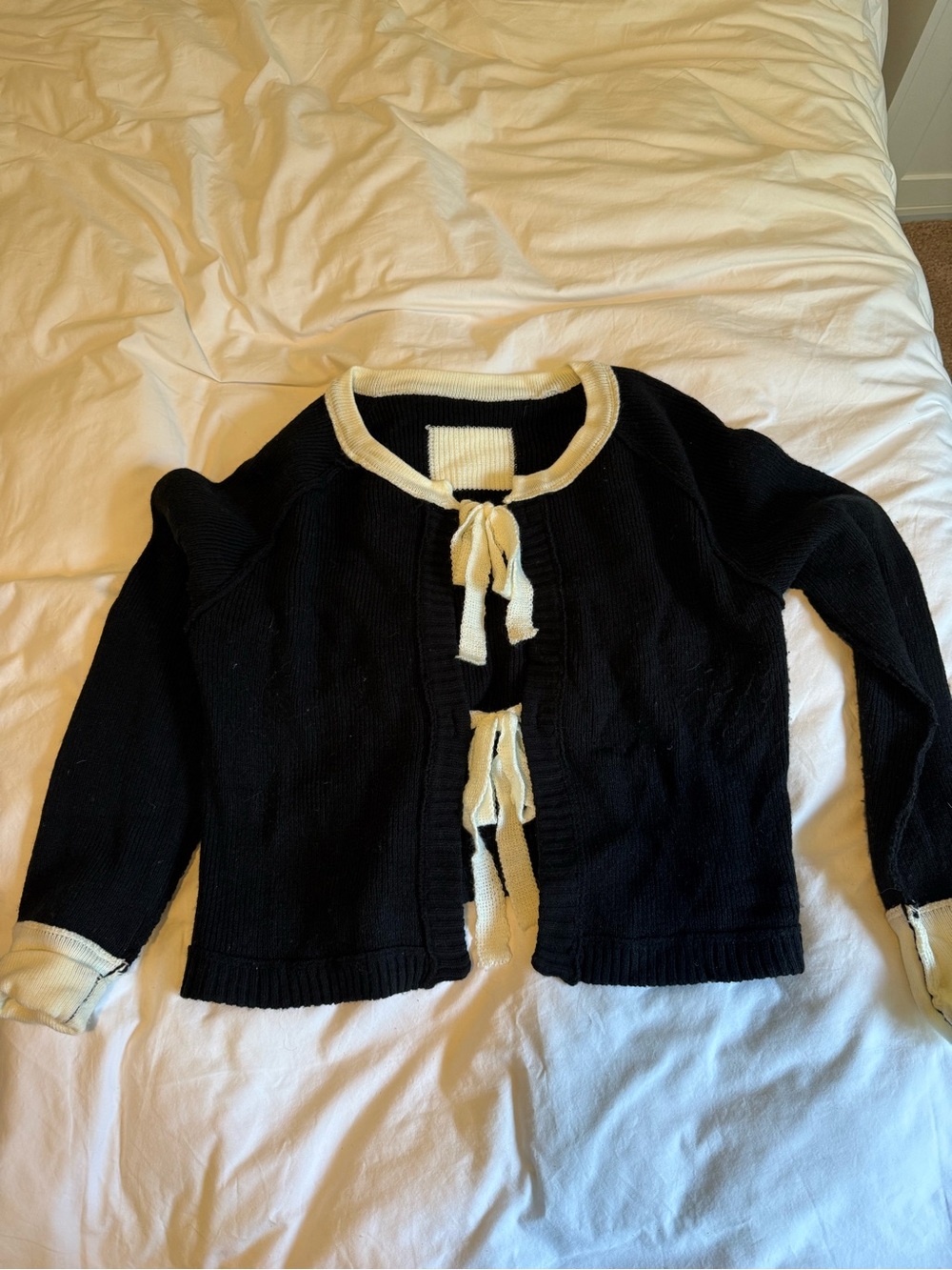 Black and Cream Tie-Front Women's Sweater